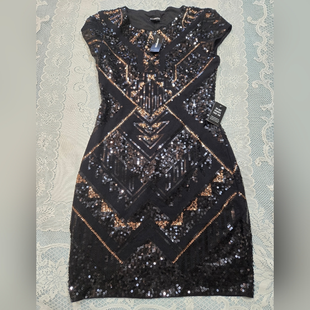 Express Black and Gold Sequin Dress Sz S/P